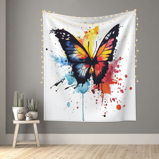 Colorful Butterfly Splash Print Tapestry | Artistic Watercolor Style, Ideal for Modern Home Decor