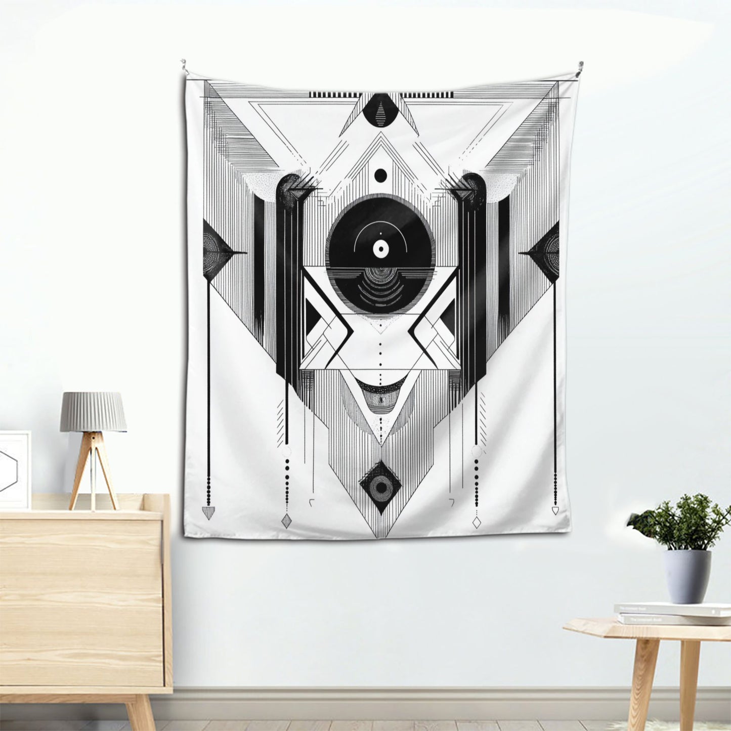 Black and White Geometric Abstract Tapestry | Modern Minimalist Art Style, Ideal for Home Decor