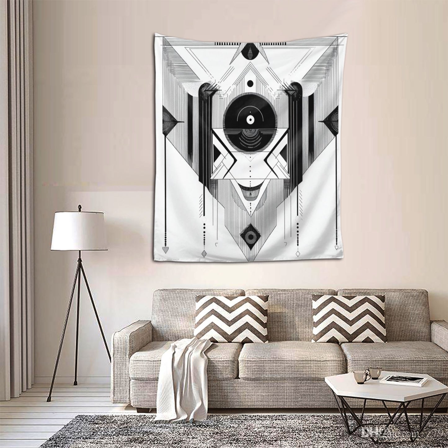 Black and White Geometric Abstract Tapestry | Modern Minimalist Art Style, Ideal for Home Decor