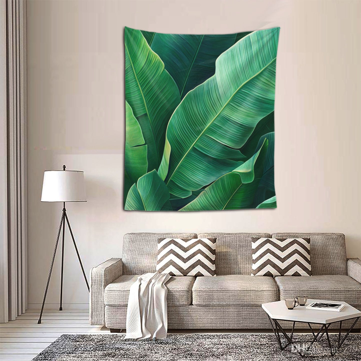 Tropical Green Leaves Print Tapestry | Natural Style Home Decor, Fresh Greenery Design for Any Space