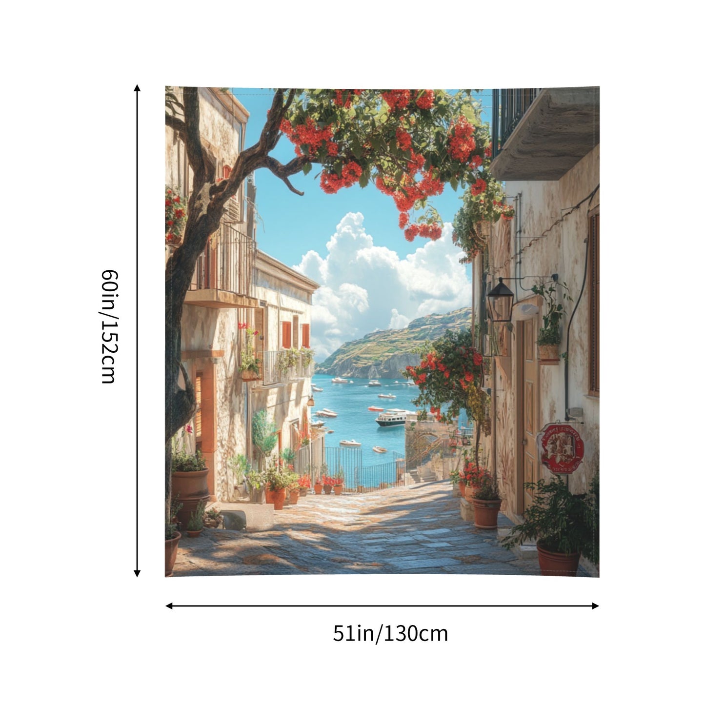 Mediterranean Seaside Tapestry | Beautiful Streets and Scenic Ocean View, Modern Home Decor