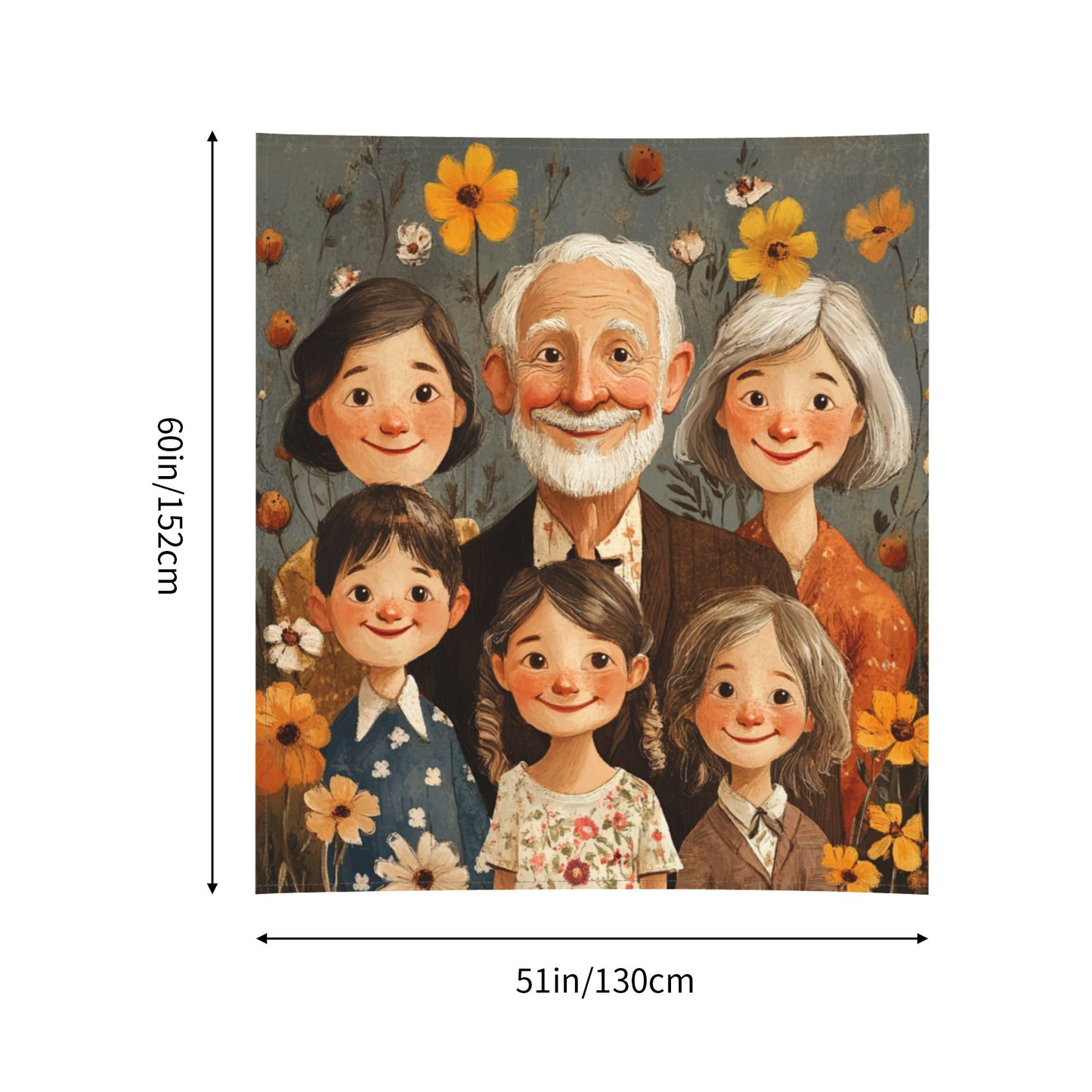 Warm Family Illustration Tapestry | Cute Cartoon-Style Family Portrait, Ideal for Modern Home Decor