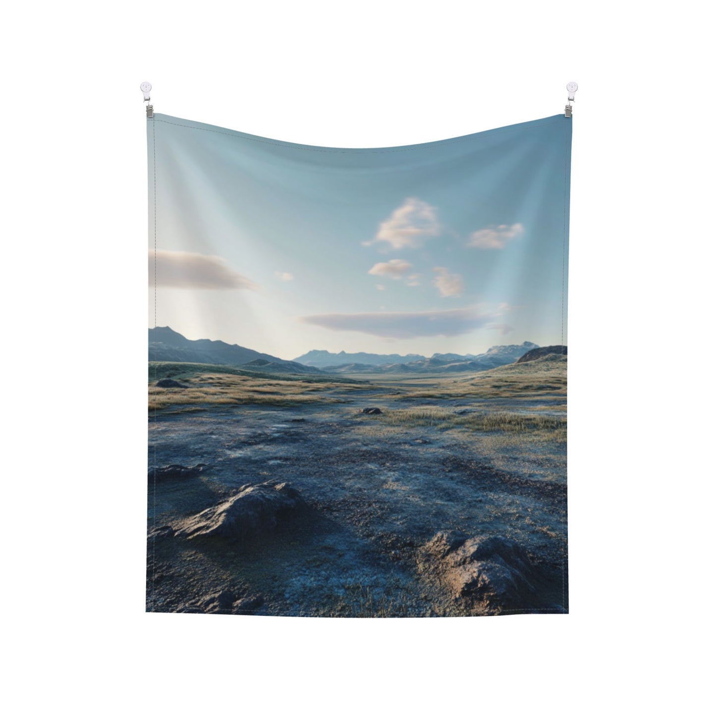 Vast Natural Landscape Tapestry | Minimalist Nature Scene, Tranquil Mountain and Prairie Design for Home Decor