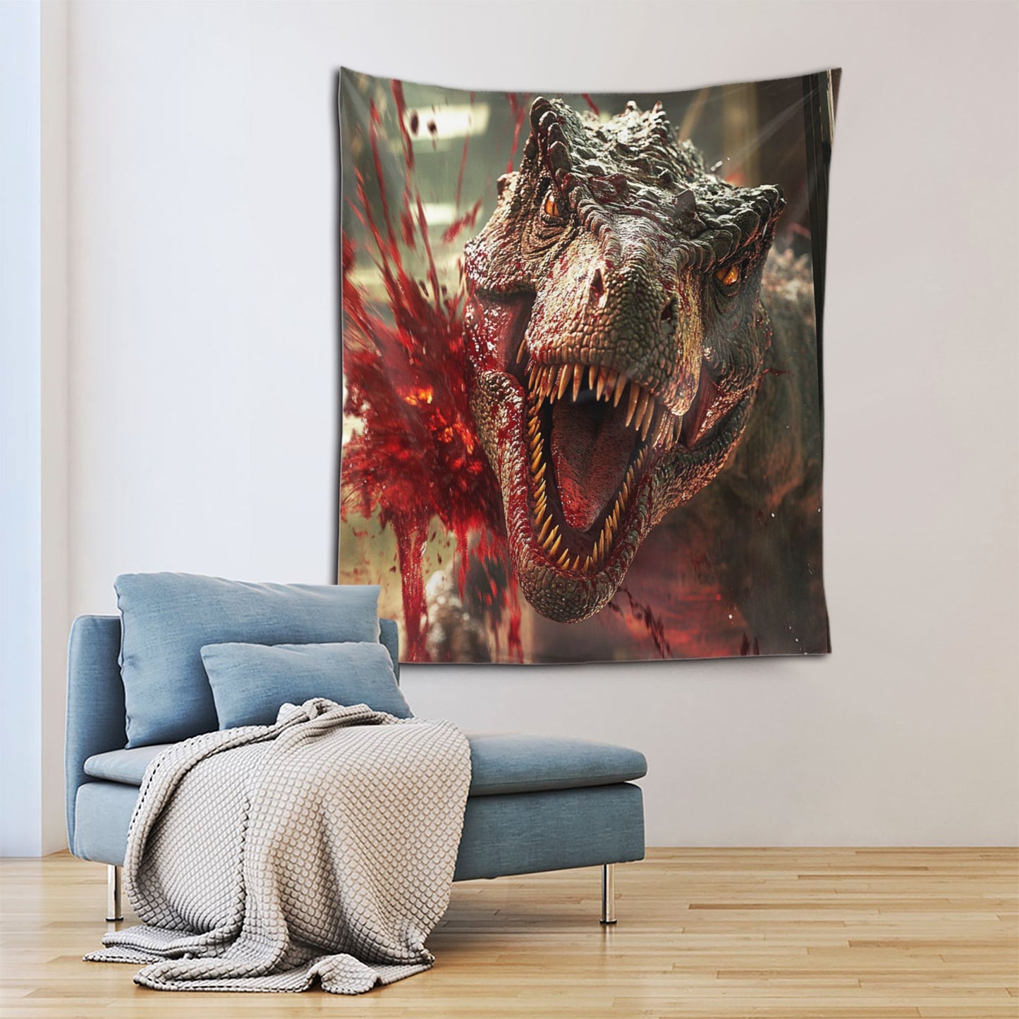 Rampaging Dinosaur Tapestry | Realistic Dinosaur Design, Ideal for Gaming Rooms and Movie Buffs