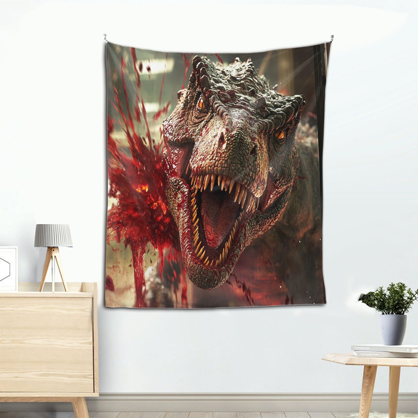 Rampaging Dinosaur Tapestry | Realistic Dinosaur Design, Ideal for Gaming Rooms and Movie Buffs